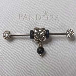 Pandora Vintage 2007 Black Onyx Braided Bail Dangle Charm 2 Listed Separately